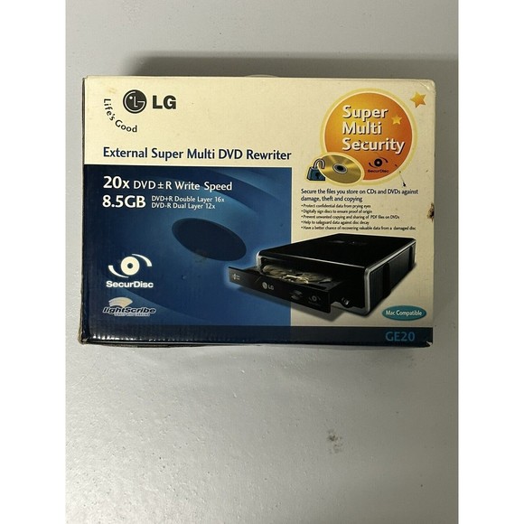 New LG External GE20 Super Multi DVD Rewriter 20x w/ Silent Play IN BOX